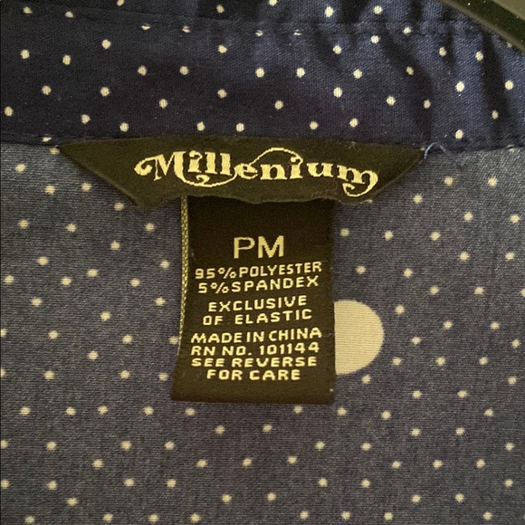 Blue and White Buttoned Midi Dress with Cuffed Sleeves - Picture 2 of 6